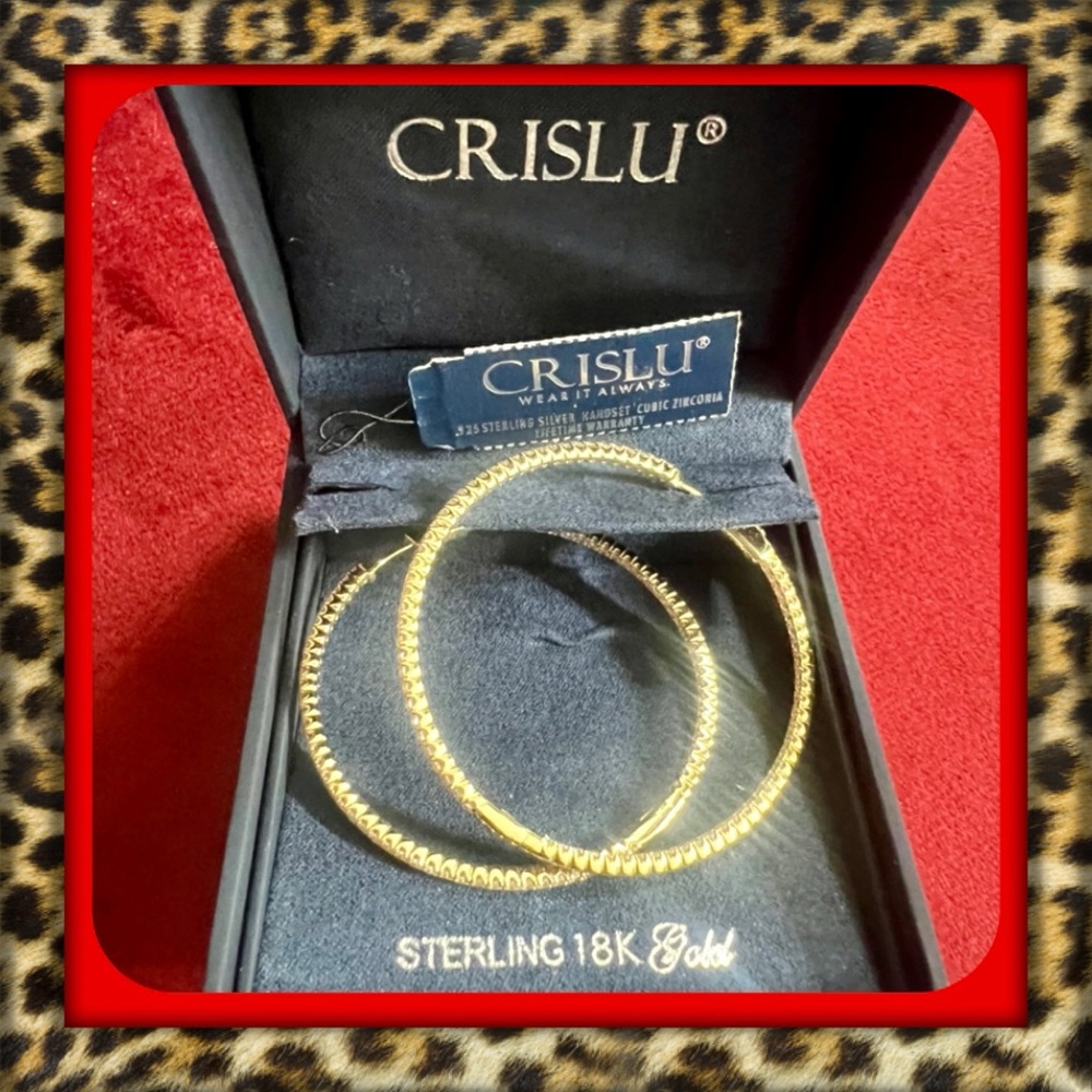 👑✅PRICE FIRM✅ 18kt Gold 925 Sterling Silver CZ Diamond Hoop Earrings. Brand New!